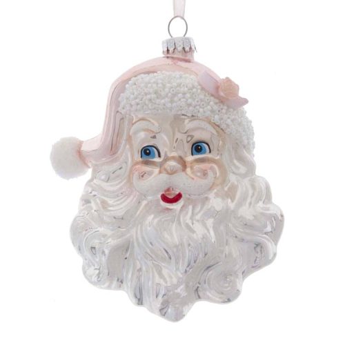 5.9x4.7x3.9" Glass Pink & White Santa Head Ornament