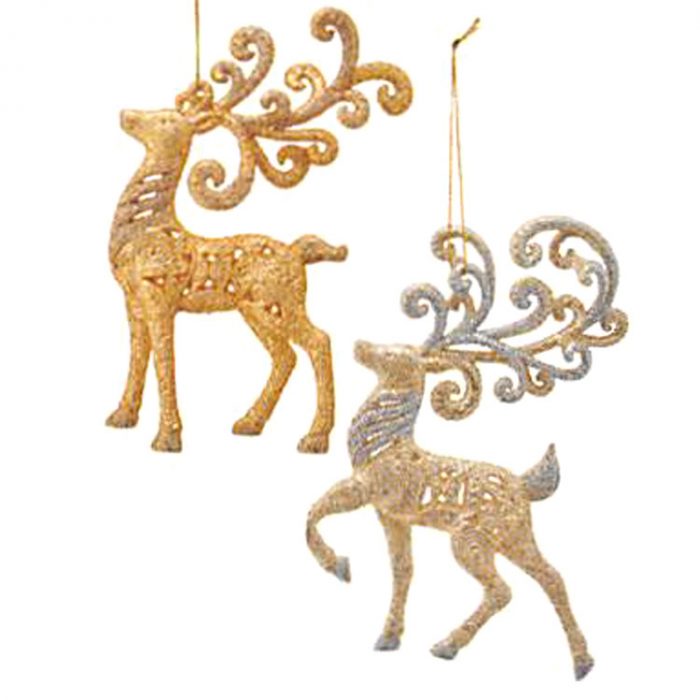 6 x 3.25" Gold Platinum Raindeer with intricate atler detail ornaments